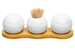 Вазочка под зубочистки + набор для специй 2 пр. 19,5*7*6 см 75 мл Айсберг волны на дер. подст.