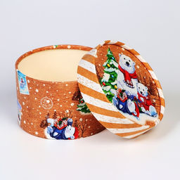 Коробка подарочная новогодняя для макарун тубус без окна «Мишки», 12×8 см