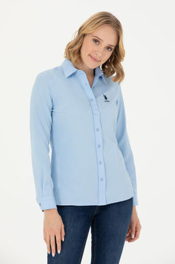 Женская синяя базовая рубашка с длинным рукавом Неожиданная скидка в корзине
