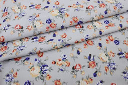 Штапель Премиум Винтажные букетики из роз на св.серо-фиолетовой дымке, 1.45м, вискоза-100% - Купава фото 10