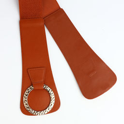 Ремень-резинка женский широкий, 80×10 см, пряжка металл, золотистая, рыжий