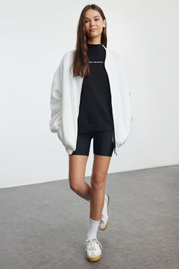 Ekru Fermuarl? Oversize/Genis Kal?p Kal?n Ici Polarl? Orme Sweatshirt TWOAW25SW00122