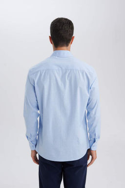 Рубашка из поплина с длинными рукавами и воротником-поло Modern Fit - Defacto фото 5