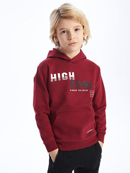 Bask?l? Uzun Kollu Erkek ?ocuk Hoodie