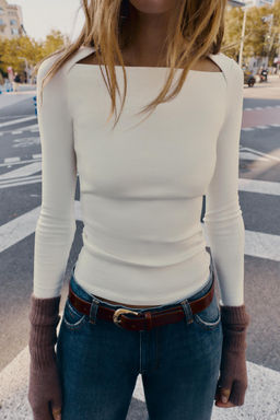 RIBBED LONG SLEEVE T-SHIRT - Zara фото 10