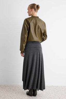 Antrasit Viskon S_prem B_zg_ Drape Detayl_ Kruvaze Etek Ucu Asimetrik Midi _rme Etek TWOAW27ET00018 - Trendyolmilla фото 4