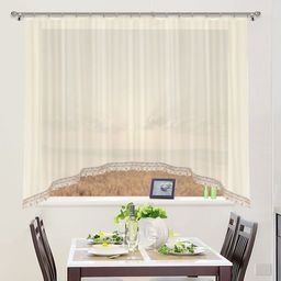 Готовые шторы арт. 0019/Ш, РЕЙЧЕЛ, занавеска из вуали с кружевом, цвет СВЕТЛЫЙ ШАМПАНЬ, размеры 300 см ширина, 170 см высота, пошита на шторной ленте