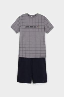 К 1644/серый,двойная клетка пижама дет