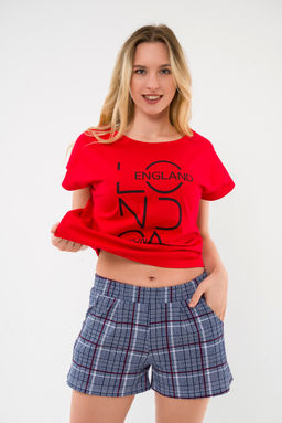 Пижама женская из футболки и шорт из кулирки Алиса красный - Амадэль фото 7