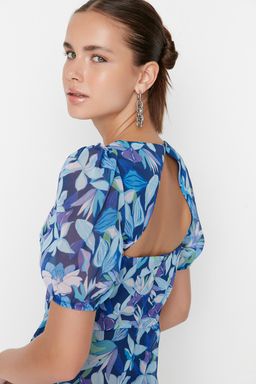 TRENDYOLMILLA Mavi Cicekli A Kesim Sifon Mini Astarl? Dokuma Elbise TWOSS22EL2168  фото 7