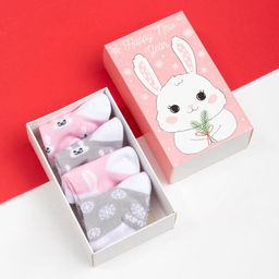 Носки детские новогодние для девочки Крошка Я «Зайчик», набор 4 пары, 8-10 см