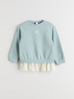 Bisiklet Yaka Bask?l? K?z ?ocuk Sweatshirt