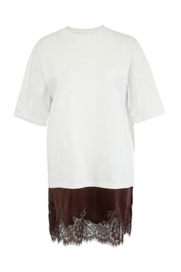 Limited Edition Ekru T-Shirt Elbise Dusuk Kol K?sa Kollu Tok %100 Pamuk Orme Elbise TWOSS26EL00412