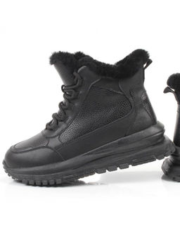 04-WG044-1M BLACK Кроссовки зимние женские (натуральная кожа, 100% шерсть)