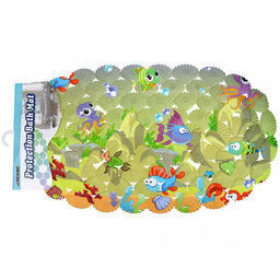 Коврик в ванную "Морской мир" 37х67см с присосками цветной, овальный (Китай)