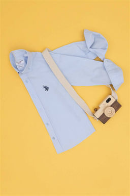 Голубая базовая рубашка с длинным рукавом для мальчика