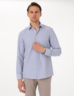 Mavi Slim Fit _izgili Uzun Kollu G_mlek