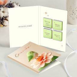 Открытка 4 шоколадки "Спасибо (зелёная птичка)"