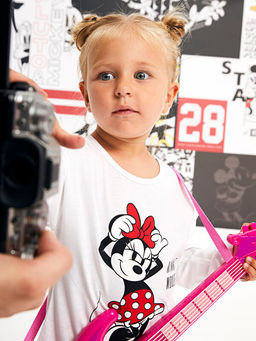 Bisiklet Yaka Uzun Kollu Minnie Mouse Bask?l? K?z Bebek Pijama Tak?m