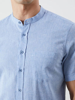 Regular Fit K?sa Kollu Keten Kar???ml? Erkek G?mlek