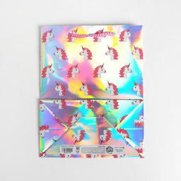 Цена за 2 шт. Пакет подарочный голографический, упаковка, «Единорожки», 23 х 27 х 11.5 см