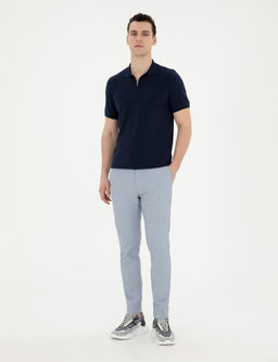 A__k Mavi Slim Fit Gofre Ba_c_kl_ Kanvas Pantolon