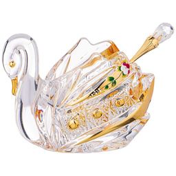 Икорница Lefard Gold Glass Лебедь с ложкой 11×7×8.5 см