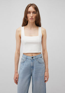 Kare Yaka Beyaz Crop Top - Mavi фото 3