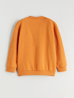 Bisiklet Yaka Bask?l? Uzun Kollu Erkek ?ocuk Sweatshirt ve Pantolon 2li Tak?m