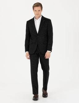 Siyah Slim Fit Flanel Y_n Kar___ml_ Kuma_ Pantolon