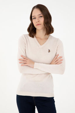 Женский базовый свитер кремового меланжевого цвета - U.s. polo assn фото 3