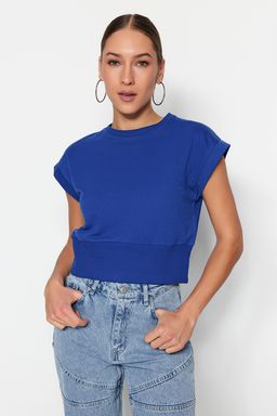 Trendyolmilla Ekru Fitted/Vucuda Oturan Bisiklet Yaka Dusuk Kol Ince Orme Bluz TWOSS22BZ0798