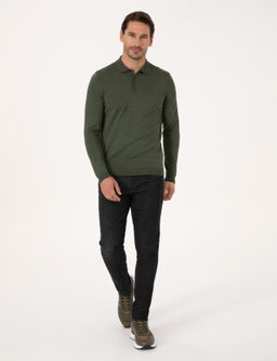 Haki Slim Fit Y_n Kar___ml_ Polo Yaka Basic Triko Kazak - Cacharel фото 4