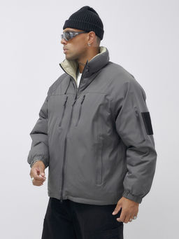 Куртка двухсторонняя мужская молодежная зимняя серого цвета 25308Sr