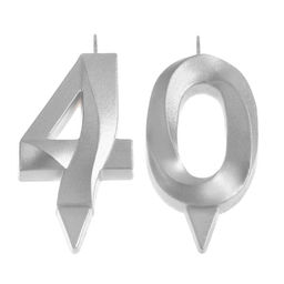 Свеча в торт юбилейная Грань (набор 2 в 1), цифра 40, серебряный металлик, 6,5 см - Страна карнавалия фото 3