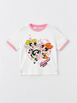 Bisiklet Yaka PowerPuff Girls Bask?l? K?z ?ocuk Ti??rt