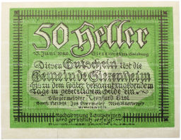 Банкнота 50 геллеров 1920 года Австрия  община Зиценхайм (Нотгельд)