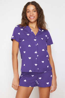 Trendyolmilla Ekru-Cok Renkli %100 Pamuklu Kalpli Sortlu Orme Pijama Tak?m? THMSS21PT0756 фото 38