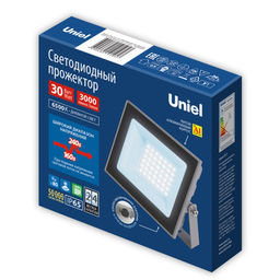 ULF-F23-30W/6500K IP65 160-240V GREY Прожектор светодиодный. Дневной свет (6500K). Корпус серый. TM Uniel