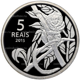 5 реалов 2015 года Бразилия XXXI Олимпийские игры 2016 года в Рио- де-Жанейро Велоспорт и Золотистый львиный тамарин (в квадрокапсуле)