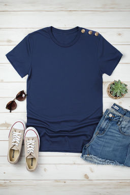 Lacivert %100 Pamuk Gold Dugme Detayl? Regular/Normal Kesim Orme T-Shirt TWOSS25TS00039