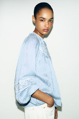 EMBROIDERED STRIPED BLOUSE - Zara фото 3