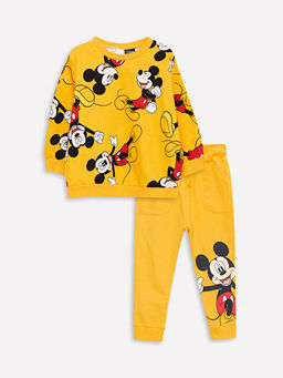 Bisiklet Yaka Uzun Kollu Mickey Mouse Bask?l? Sweatshirt ve E?ofman Alt Erkek Bebek 2li Tak?m