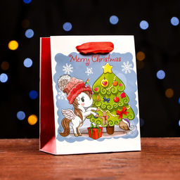 Цена за 12 шт. Пакет ламинированный Новогодний единорог 11,5 х 14,5 х 6 см