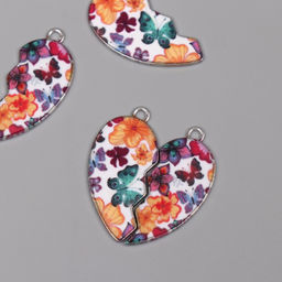 Цена за 2 шт. Декор для творчества металл, эмаль Сердце с бабочками, набор 2 шт., 3?2.8 см