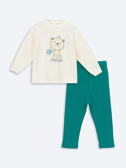 Bisiklet Yaka Uzun Kollu Bask?l? Erkek Bebek Ti??rt ve Pantolon 2li Tak?m