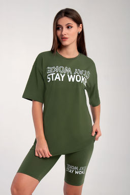 Арт. 5733 Костюм с велосипедками 42-50 (5 шт) Цвет:верх-хаки, низ-хаки