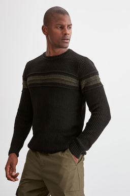 TRENDYOL MAN Siyah Slim Fit Yunlu Uzun Kollu Bisiklet Yaka Fitilli Kazak TMNAW20KZ1117 - Trendyolmilla фото 2