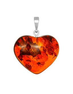 Подвеска-сердце из натурального цельного янтаря тёмно-коньячного цвета