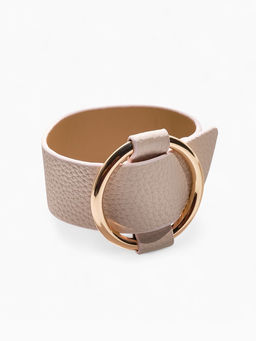 Браслет кожа Помпеи захват, светло-бежевый в золоте, 24 см